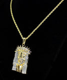 14k Gold Plated Large Jesus Piece Cz Pendant 24" Rope Chain Hip Hop Necklace