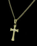 Solitaire Cz Cross Pendant 14k Gold Plated 24" Thin Cuban Chain Hip Hop Jewelry