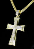 Mens Iced CZ 2.5" Cross Pendant 14k Gold Plated 24" Rope Chain Hip Hop Necklace