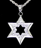 Mens 6 Point Star of David Rhinestone Pendant Silver Plated Rope HipHop Necklace