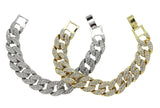 Mens 2pc CZ Bracelet Set Miami Cuban Links 14k Gold Plated Hip Hop Fashion