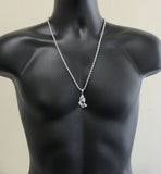 Silver Plated Praying Hands Pendant 24" Rope Chain Hip Hop Necklace