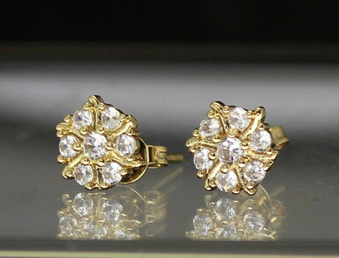 Mens Womens Cz Solitaire 8mm Studs Gold Plated Push Back Iced Earrings Hip Hop