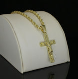 Small Solid Crucifix Pendant 14k Gold Plated 24" Rope Chain Hip Hop Necklace