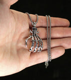 Gothic Biker Death Skull Hand Pendant Necklace Stainless Steel Chain