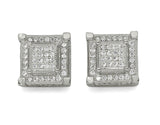 Mens Icy CZ Block Studs Silver Plated 13mm Stacked Screw Back Hip Hop Earrings