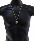 Mens Iced Mighty Lion Head Pendant 14k Gold Plated Cz Franco Chain Hip Hop