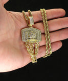 Basketball Chain CZ Pendant 14k Gold Plated 24" Rope Necklace Hip Hop Fashion