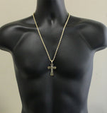 Padre Nuestro Cross Pendant 14k Gold Plated 24" Rope Chain Hip Hop Necklace