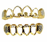 Open Face Two Tone Plated Dia Cut Custom Fit Teeth Top Bottom Grillz + Case
