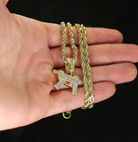 Mini Machine Gun CZ Pendant 14k Gold Plated 24" Rope Chain Necklace Hip Hop