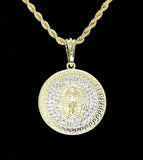 Round Pharaoh Head Cz Pendant 14k Gold Plated w/ 24" Rope Chain Hip Hop Necklace