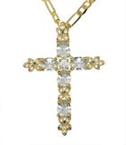 Womens Iced Cross CZ Pendant 20" Figaro Necklace 14k Gold Plated Jewelry