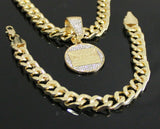 Mens 14k Gold Plated Last Supper Cz Pendant 30" Cuban 10mm Chain Bracelet Set