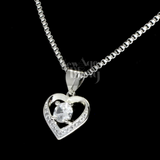 Womens Heart Pendant Stainless Steel Box Chain Necklace Cubic Zirconia Jewelry