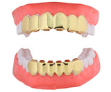 Custom Fit 14k Gold Plated Top & Bottom Grillz Caps + 2 Single Teeth Set Grill
