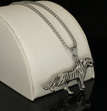Roaring Bengal Tiger Pendant Necklace Stainless Steel 24" Chain Silver