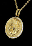Mighty Lion w/Crown CZ Pendant Stainless Steel Gold Plated 24" Rope Never Fade