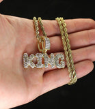 Iced King Rhinestone Pendant 24" Rope Chain 14k Gold Plated Hip Hop Fashion