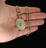 Round Virgin Mary Cz Pendant 14k Gold Plated w/ 24" Rope Chain Hip Hop Necklace
