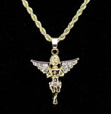 14k Gold Plated Messenger Angel Pendant Icy Cz 24" Rope Chain Hip Hop Necklace