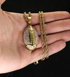 Football CZ Pendant Stainless Steel Gold Plated 24" Rope Never Fade/Tarnish