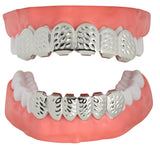 4 pc Set Grillz Cut Design Gold Silver Plated Custom Fit Top Bottom Teeth Grill