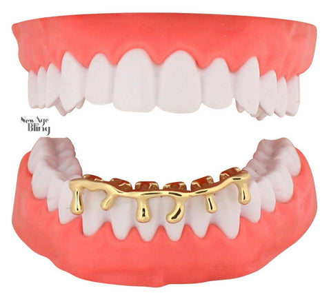 Bottom Piece Drip Grillz Custom Fit 14k Gold Plated Teeth Caps Lower Grill