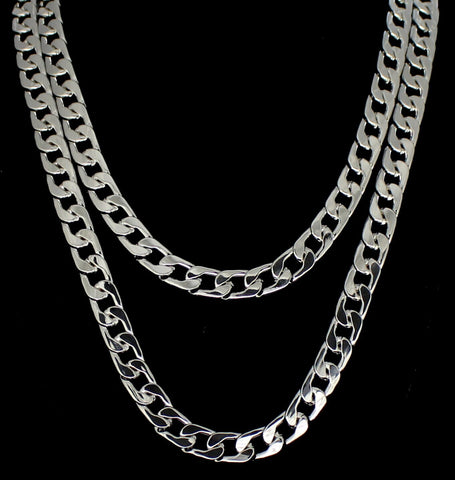 2pc Cuban Link Set 9mm Chains 24" 30" Silver Plated Hip Hop Mens Necklaces