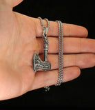 Tomahawk Wolf Axe Pendant Necklace 24" Stainless Steel Chain