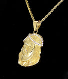 Jesus Piece CZ Pendant Stainless Steel Gold Plated 24" Rope Never Fade/Tarnish