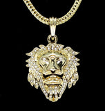 Iced Mighty Lion Head Pendant 14k Gold Plated Cz  24" Franco Necklace Hip Hop