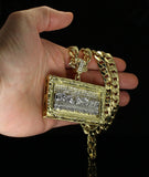 Mens 14k Gold Plated XL Last Supper Cz Pendant 30" Cuban Chain and Bracelet Set