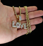 Love CZ Pendant 14k Gold Plated 24" Rope Hip Hop Fashion Womens Necklace