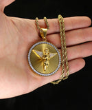 Messenger Angel CZ Pendant Stainless Steel Gold Plated 24" Rope Never Fade