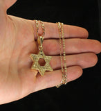 14k Gold Plated 6 Point Star Hexagram Star of David Pendant 20" Figaro Necklace
