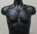 Mens Icy Cz Cross 1.5" Pendant 14k Gold Plated 24" Rope Chain Hip Hop Necklace