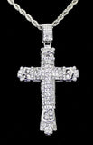 2 pc Set Mens Large Icy CZ Cross Pendant Gold Plated 24" Rope Hip Hop Necklace
