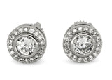Halo Round Studs 9mm Silver Plated Cz Hip Hop Screw Back Earrings