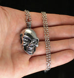 Mens Gothic Biker Skull Head Pendant Necklace Chain Silver Plated
