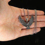 Open Wings Eagle Pendant Necklace Set Stainless Steel 24" Box Chain