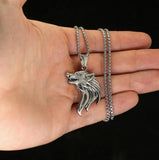 Fearless Wolf Pendant Necklace Set Stainless Steel 24" Box Chain