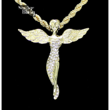 14k Gold Plated Messenger Angel Iced Rhinestone Pendant 24" Rope Chain Necklace