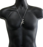 AR-15 Gun Pendant 24" Box Stainless Steel Necklace Mens Hip Hop Jewelry