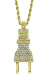 Icy CZ Plug Pendant 14k Gold Plated 24" Rope Necklace Hip Hop Fashion