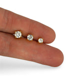 3 Pair Set Solitaire Studs Cz Earrings 14k Gold Plated Brilliant Round Cut