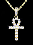 Icy Ankh Cz Pendant 14k Gold Plated 20" Rope Chain Hip Hop Unisex Necklace