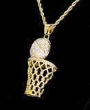 Basketball CZ Pendant Stainless Steel Gold Plated 24" Rope Never Fade/Tarnish