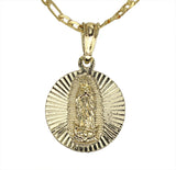 Guadalupe 14k Gold Plated Charm Round Pendant 4mm 20" Figaro Necklace Chain
