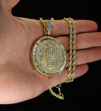 Round Praying Hands Cubic Zirconia Pendant 14k Gold Plated 24" Rope Necklace